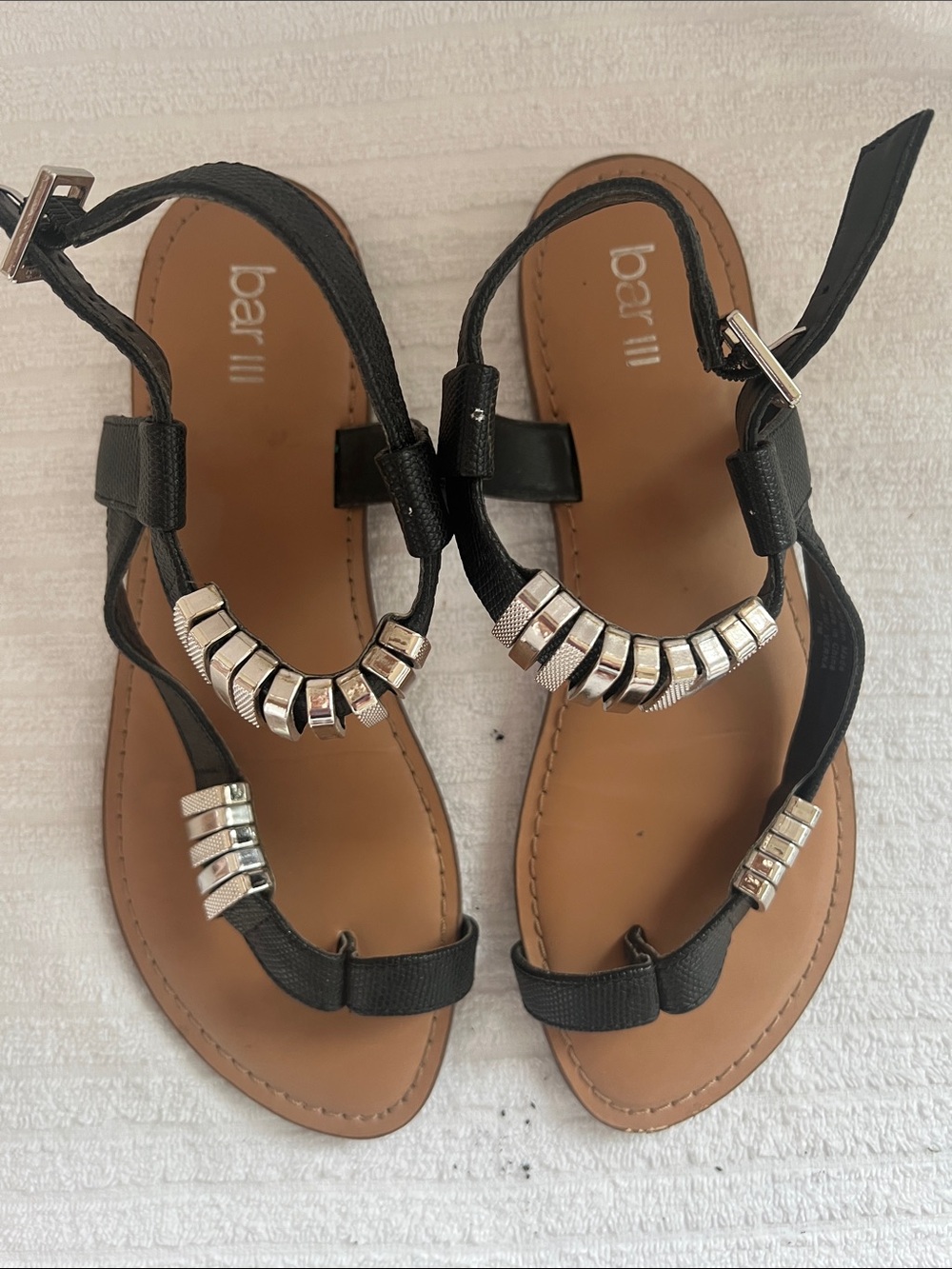 Bar III Black Jeweled T-Strap Sandals